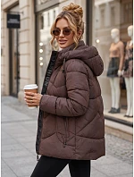Dámska zimná prešívaná bunda s kapucňou, hnedá, FashionStreet TY5754