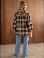 Dámska kockovaná košeľa v oversize strihu, hnedá, FashionStreet TY6049 Dámska kockovaná košeľa v oversize strihu, hnedá, FashionStreet TY6049