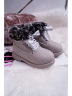 Dziecięce Botki Traperki Ocieplone Futerkiem Szare Tesoro