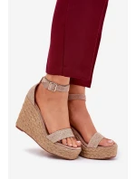 Sandały Damskie Na Koturnie Z Plecionką Khaki Adelio