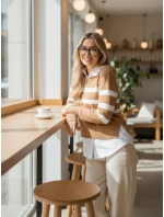 Dámsky pruhovaný sveter ASTRIDA camel FashionStreet MY2226