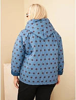 Dámska bunda Plus Size s kapucňou, s bodkovaným vzorom, džínsovo modrá