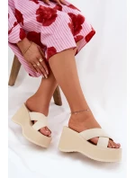 Klapki Damskie Na Koturnie I Platformie Beżowe Sevolee