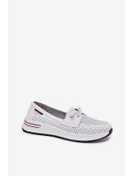 Skórzane Półbuty Damskie Na Platformie Białe Violeth