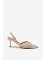 Sandály z pleteniny na jehlovém podpatku světle béžové Hanelis