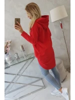 Mikina s dlhým chrbtom a kapucňou červená