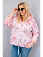 Dámska jarná prešívaná bunda s kapucňou a kvetinovým vzorom Powder Pink