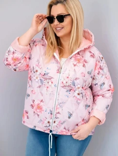 Dámska jarná prešívaná bunda s kapucňou a kvetinovým vzorom Powder Pink