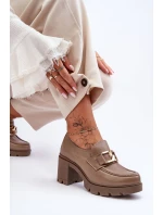 Eleganckie Półbuty Na Słupku Z Ozdobą Ciemnobeżowe Lemar Harmell