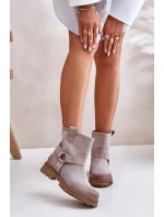 Zamszowe Botki Damskie Na Płaskim Obcasie Lewski 3610 Cappucino