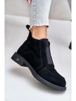 Zamszowe Niskie Botki Na Płaskim Obcasie Ocieplane D&A JC42-23 Czarne