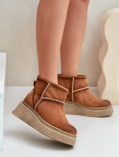 Skórzane Zamszowe Śniegowce Botki Na Platformie I Koturnie Maciejka 06769-29 Brązowe