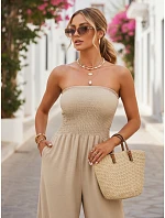 Dámsky letný overal so širokými nohavicami béžový FashionStreet EY2653 Dámsky letný overal so širokými nohavicami béžový FashionStreet EY2653