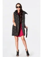 Dámska dlhá čierna vesta s opaskom (JIN217)