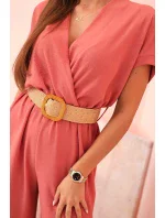 Kombinéza s ozdobným pásom tmavoružová