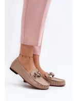 Skórzane Mokasyny Damskie Z Ozdobą Laura Messi 2761 Beżowe
