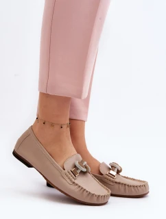 Skórzane Mokasyny Damskie Z Ozdobą Laura Messi 2761 Beżowe