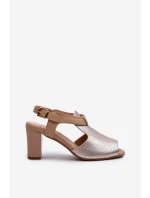 Sandały Damskie Na Słupku Z Eko Skóry Złote Queenmarie