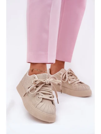 Sneakersy Damskie Ze Zdobieniem Na Platformie Beżowe Eanneth