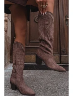 Kozaki Kowbojki Damskie Na Słupku Z Eko Zamszu Khaki Coretta