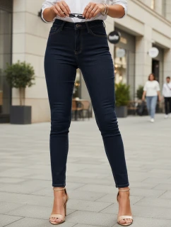 Dámske úzke džínsy s vysokým pásom tmavomodré FashionStreet UY2865
