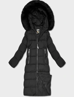 Dámska dlhá zimná bunda s kapucňou čierna (7688)