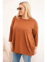 Dámska blúzka v nadmernej veľkosti z bavlny s ozdobnými gombíkmi a vyhrnutými rukávmi camel