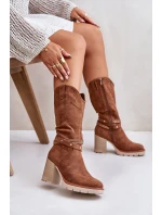 Kozaki Damskie Do Połowy Łydki Na Słupku Ocieplane Camel Ivanelis