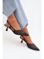 Dámské Plecione Sandály na Podpatku Černé Selinae