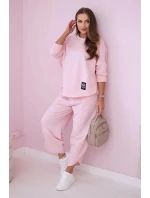 Bavlnená mikina nohavice set púdrovo ružová