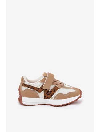 Sneakersy Dziecięce Na Rzep Panterka Ciemnobeżowe Tezzu