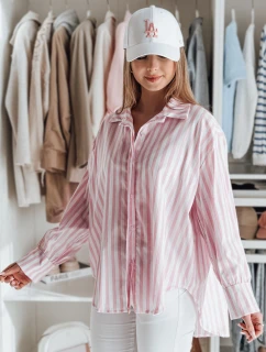 Dámske nadrozmerné tričko s predĺženým zadným dielom SAMONE v ružovo-bielych pruhoch FashionStreet DY0462