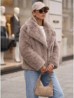 Krátka dámska kožušinová bunda so širokým golierom, béžová, FashionStreet TY5905