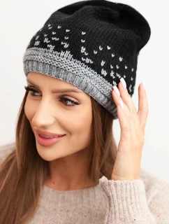 Dámska zimná vlnená čiapka s geometrickým vzorom K477 black + grey