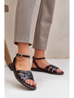 Skórzane Sandały Damskie Na Płaskim Obcasie Zazoo 3688 Czarne