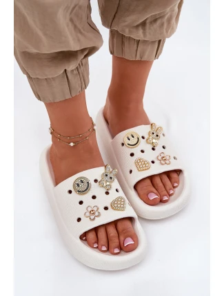 Klapki Damskie Piankowe Z Przypinkami Vinceza 76055 Białe
