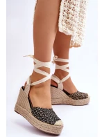 Wiązane Damskie Sandały Na Koturnie Czarne Josephine