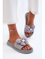 Klapki Damskie Z Ozdobą Na Niskiej Platformie Szare Cedrella