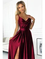 299-13 CHIARA elegantné maxi dlhé saténové šaty bez ramienok - BROAD 299-13 CHIARA elegantné maxi dlhé saténové šaty bez ramienok - BROAD