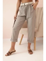 Dámske ľanové nohavice s bavlneným a fango opaskom Dámske ľanové nohavice s bavlneným a fango opaskom