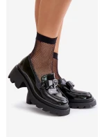 Skórzane Damskie Mokasyny Z Kokardką I Sercem D&A LZ42-032 Czarne