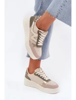 Sneakersy Damskie Na Platformie Panterka Beżowe Kelsia