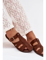 Dámské nazouváky na ploché podrážce s pásky a zlatou sponou Bežové Elzora