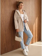 Dámska oversize manšestrová bunda s kapucňou, béžová, FashionStreet TY6051 Dámska oversize manšestrová bunda s kapucňou, béžová, FashionStreet TY6051