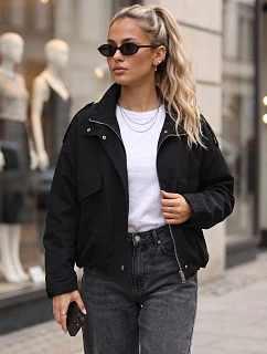 Dámska oversize prechodová bunda so stojáčikom, čierna, FashionStreet TY6090