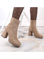 Dámske semišové čižmy na podpätku W JEZ411B beige - Jezzi