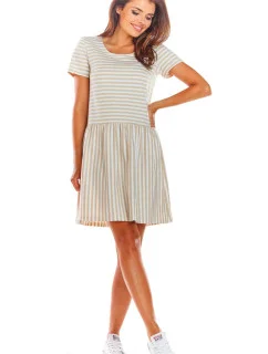 Dámske šaty M205 béžové pruhy - Infinite You