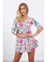 Kvetinové šaty s viazaním v páse, púdrovo ružové Kvetinové šaty s viazaním v páse, púdrovo ružové