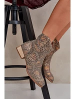 Ażurowe Damskie Botki Na Niskim Obcasie Ozdobione Zwierzęcym Wzorem Złote Neliawen