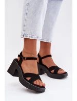 Dámské sandály s masivním podpatkem z eko semiše Černé Tereza